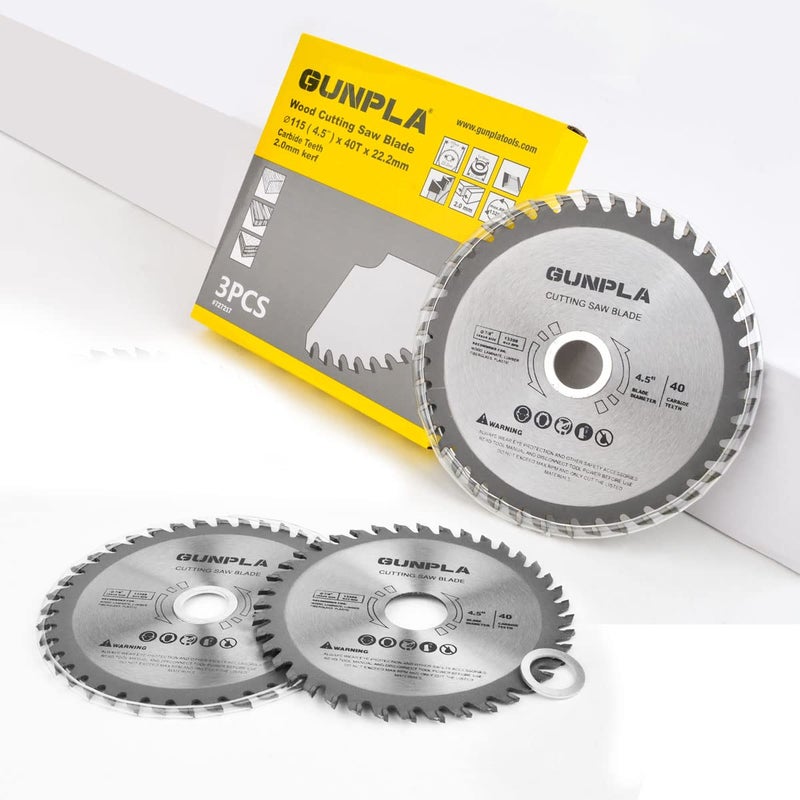 Gunpla 3 Pieces 4-1/2-inch 40 Tooth Alloy Steel TCT General Purpose Hard & Soft Wood Cutting Saw Blade with 7/8-inch Arbor(Reduce Ring 5/8 inch) - Image 3